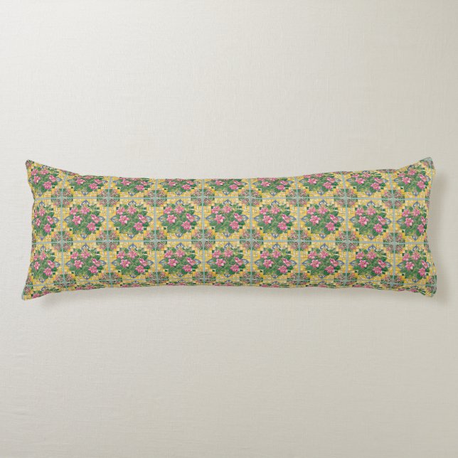Pink on Yellow Tile Body Pillow (Front)