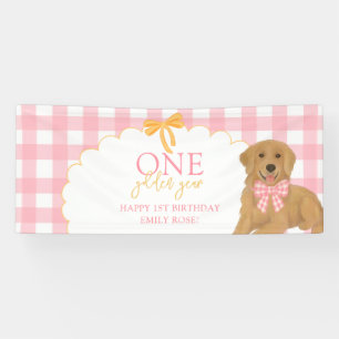 Pink One Golden Year Retriever Puppy 1st Birthday Banner