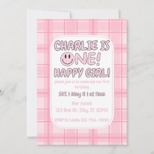 Pink One Happy Girl birthday Invitation