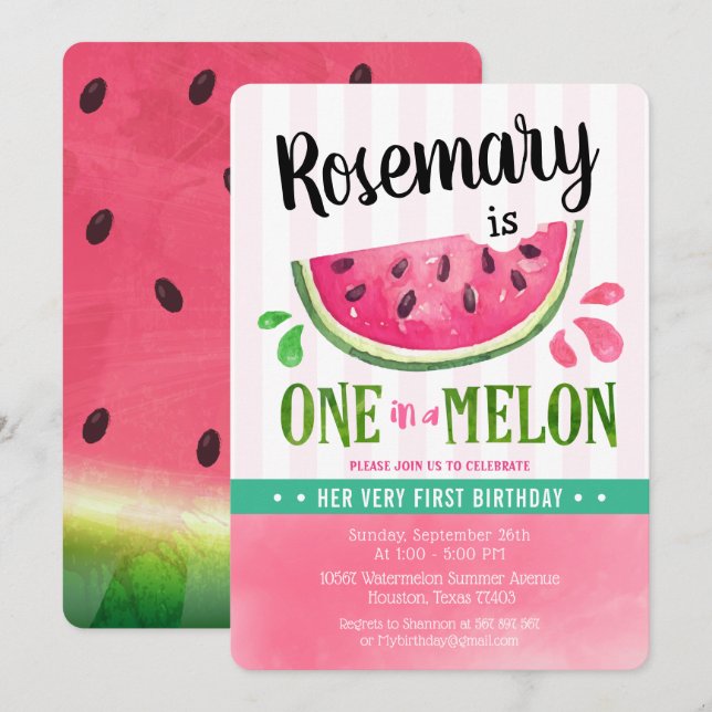 Pink One in a melon First Birthday Invitation (Front/Back)