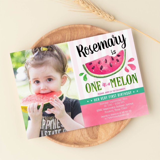 Pink One in a melon First Birthday Photo Invitation (Creator Uploaded)