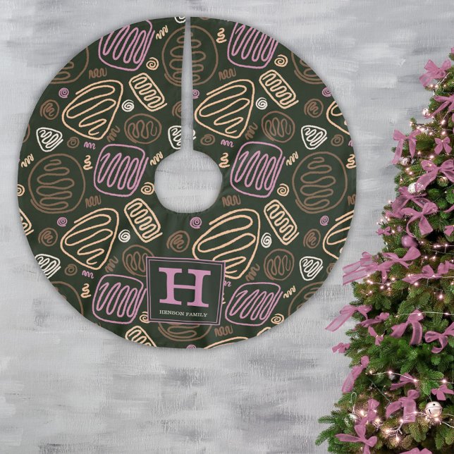 Pink One Line Artistic Drawing Pattern Monogram Brushed Polyester Tree Skirt (Creator Uploaded)