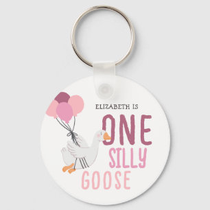 Pink One Silly Goose 1st Birthday  Keychain