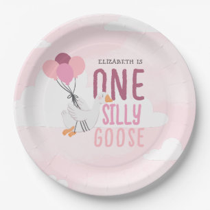 Pink One Silly Goose 1st Birthday Paper Plate