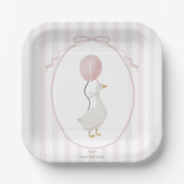 Pink One Silly Goose Paper Plates (Front)