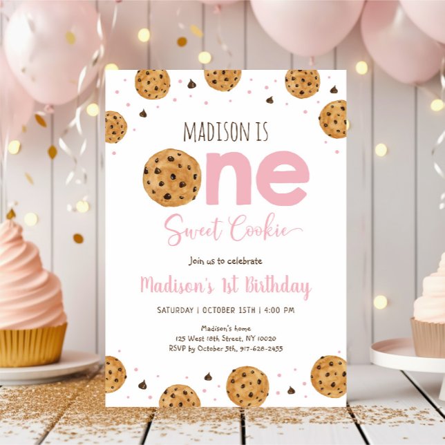 Pink One Sweet Cookie First Birthday Invitation (Creator Uploaded)