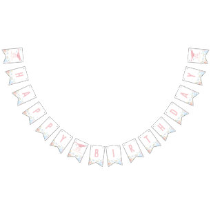 Pink Oneder The Sea Ocean Animals 1st Birthday Bunting Flags