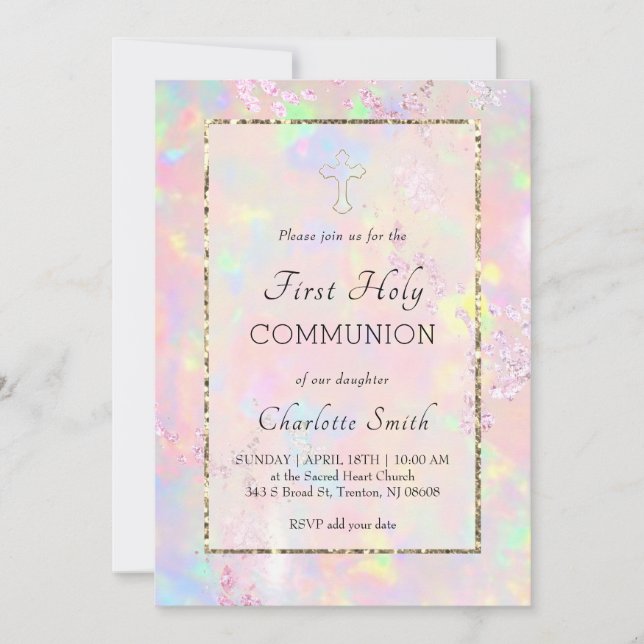 pink opal background First Communion   Invitation (Front)