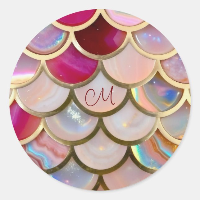 Pink Opal Iridescent Mermaid Scales Classic Round Sticker (Front)