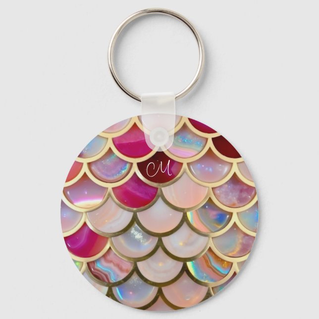 Pink Opal Iridescent Mermaid Scales Keychain (Front)
