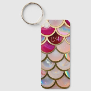 Pink Opal Iridescent Mermaid Scales Keychain