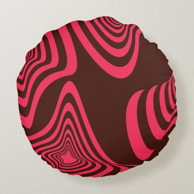 Pink, optic, trendy, cool abstract geometric shape round pillow (Back)