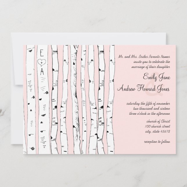 PINK OR ANY COLOR Birch Tree Wedding Invitations (Front)