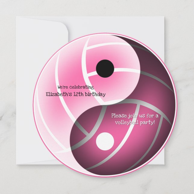 pink or ANY colour yin yang volleyball birthday Announcement (Front)