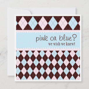 Pink or Blue Argyle Neutral Boy Girl  Baby Shower Invitation