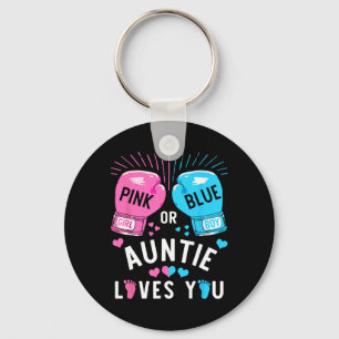 Pink Or Blue Auntie Loves You Boxing Gender Reveal Keychain