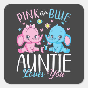 Pink Or Blue Auntie Loves You Elephant Baby Square Sticker