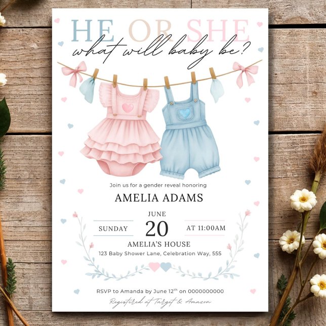 Pink or Blue Baby Clothes Gender Reveal Invitation (Créateur téléchargé)