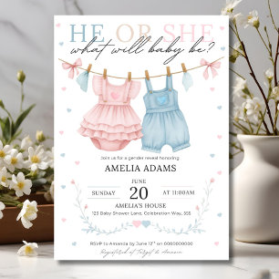 Pink or Blue Baby Clothes Gender Reveal Invitation