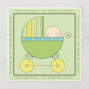 Pink or Blue? Baby in Carriage Neutral Baby Shower Invitation