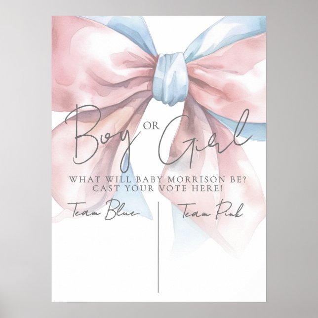 Pink Or Blue Bow Gender Reveal Party Poster (Front)