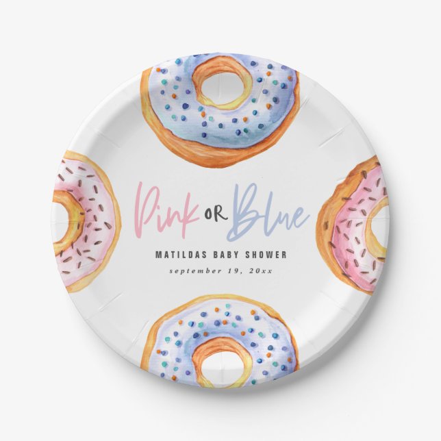 Pink or blue doughnut baby shower paper plate (Front)