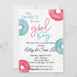 Pink or Blue Doughnut Gender Reveal Invitation