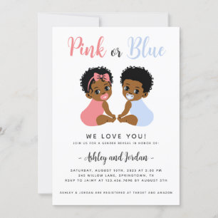 Pink or Blue Gender Reveal Invitation Black Babies