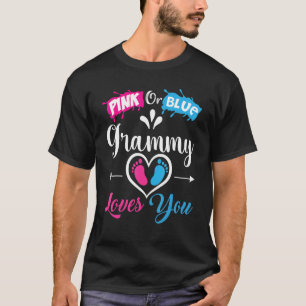Pink Or Blue Grammy Loves You Baby Gender Reveal P T-Shirt