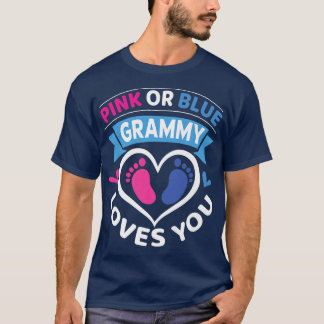 Pink or Blue Grammy Loves You Baby Gender Reveal P T-Shirt