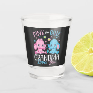 Pink Or Blue Grandma Loves You Elephant Baby Shot Glass