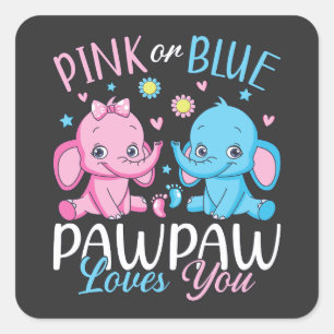 Pink Or Blue Pawpaw Loves You Elephant Baby Square Sticker