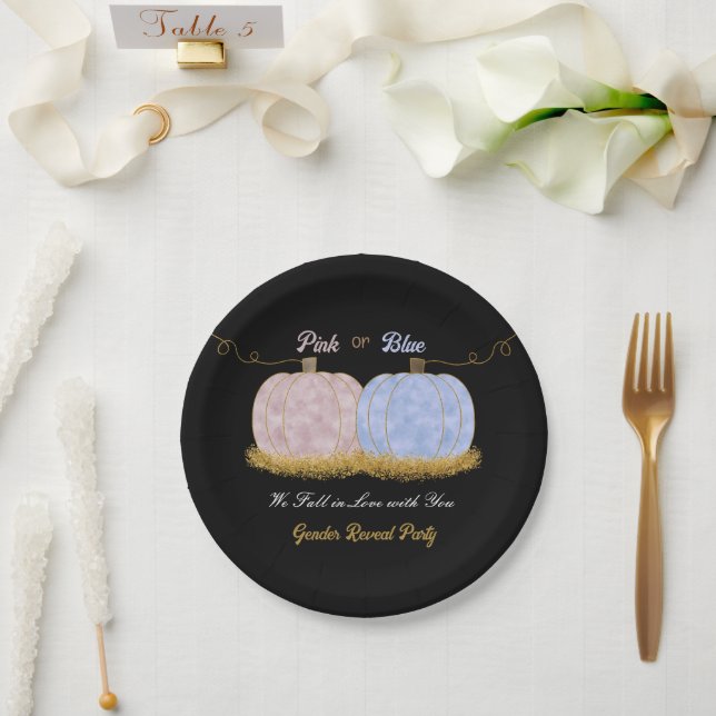 Pink or Blue Pumpki Gender Reveal Party Invitation Paper Plate (Wedding)