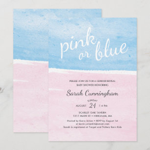 Pink or Blue Watercolor Gender Reveal Baby Shower Invitation