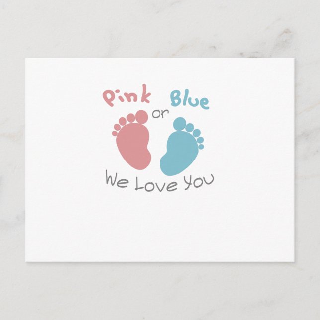 Pink or Blue We Love You Gender Reveal Baby Shower Invitation Postcard (Front)