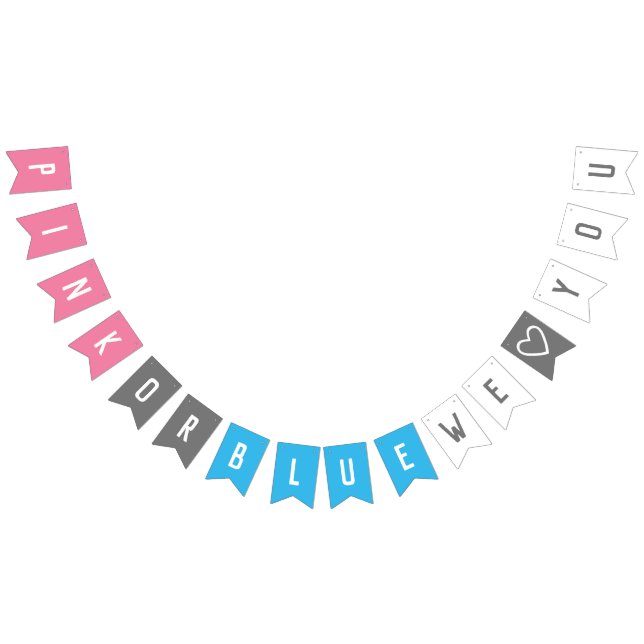 Pink or Blue We Love You Gender Reveal Heart Bunting Flags (All)