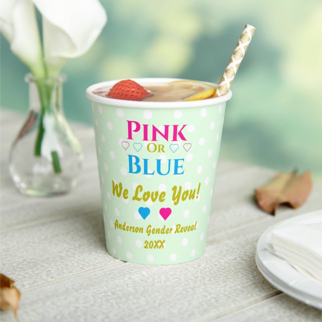 Pink Or Blue, We Love You! Gender Reveal Paper Cups (Insitu)