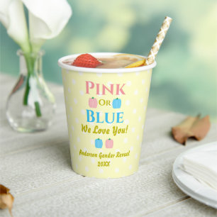 Pink Or Blue, We Love You! Gender Reveal Paper Cups