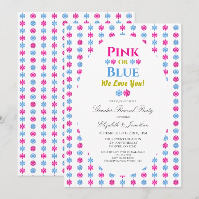 Pink Or Blue We Love You Snowflake Gender Reveal Invitation (Front/Back)