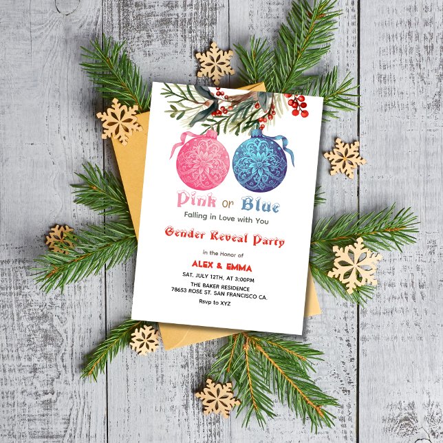 Pink or Blue Winter Gender Reveal Party Invitation (Creator Uploaded)