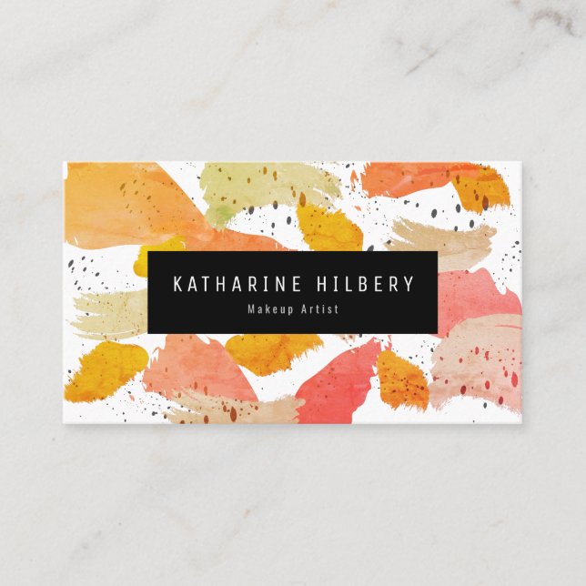Pink Orange Abstract Painting Business Card (Front)