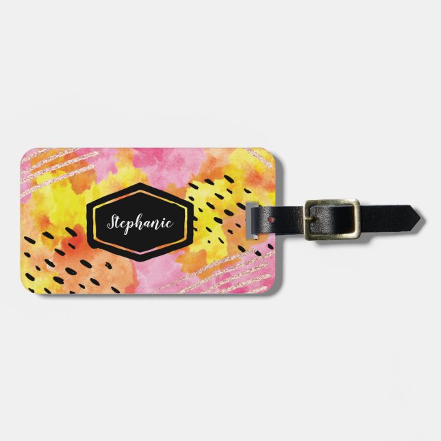 Pink orange abstract personalized luggage Tag (Front Horizontal)
