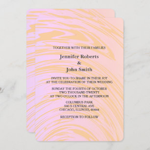 Pink Orange Abstract Waves Art Boho Chic Wedding Invitation