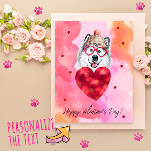 Pink Orange Alaskan Valentine's Day Gift Dog Holiday Postcard