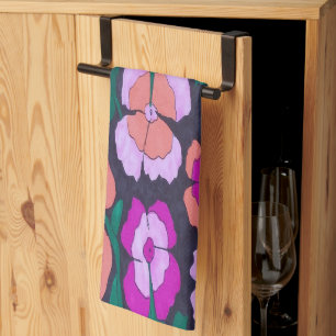 Pink Orange and Black Floral Kitchen Towel