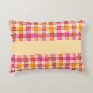Pink orange and cream gingham accent pillow