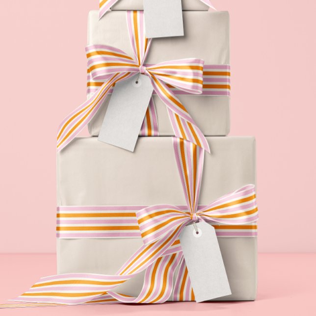 Pink Orange and Cream Narrow Stripes Satin Ribbon (preppy and girly candy pink, juicy orange, and cream striped ribbon)