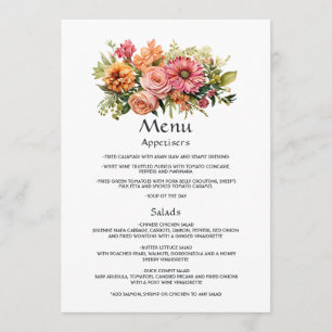 Pink, Orange and Green Floral Wedding Menu