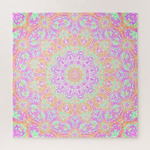 Pink Orange and Green Mandala Jigsaw Puzzle