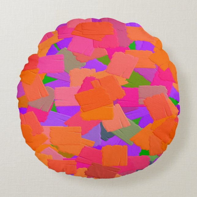 Pink, Orange and Purple Abstract Round Pillow (Front)